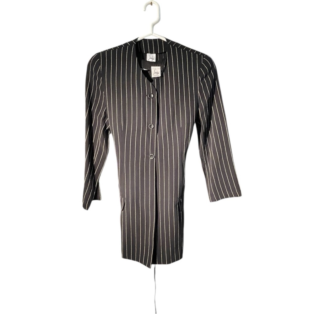 SAHZA Vintage Black & White Vertical Stripes 3 Set Blazer Vest & Skirt 6 Or S